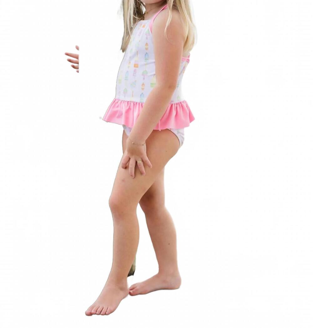 NEW JAMES & LOTTIE girls knit reel fun lainey swimsuit with ruffle in pink